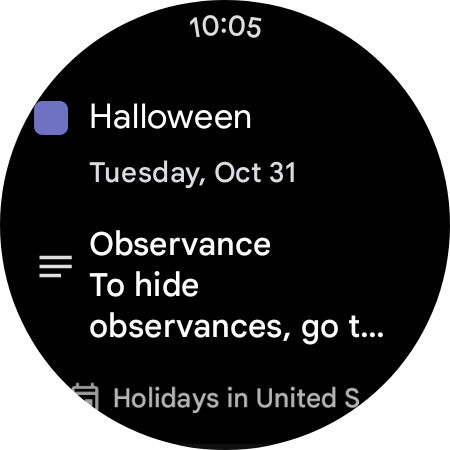 Google Calendar's Wear OS app lets user see additional event information.