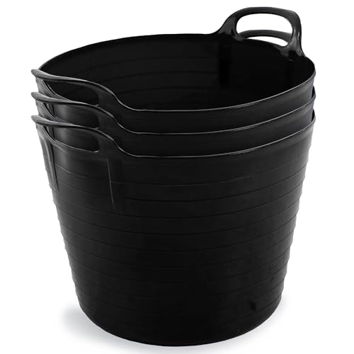 Neat Plastics 42l Flexi Tubs - 3 Pack Large Garden Tubs With Handles, Heavy Duty, Ideal Bath &amp;amp; Garden Bucket, Durable Flexible Bucket (black)