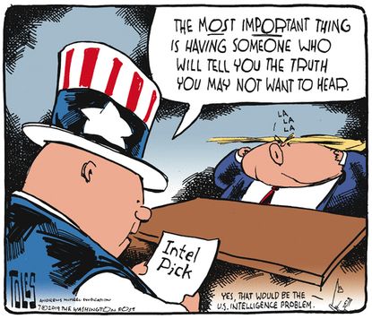Political Cartoon U.S. Intelligence Uncomfortable Truths Trump
