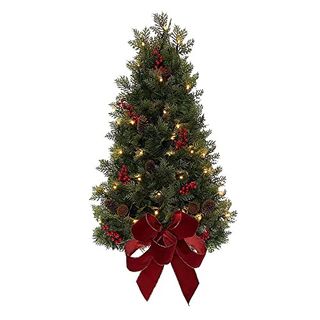 Kurt Adler 26-Inch Battery-Operated Pre-Lit Wall Tree With Red Bow