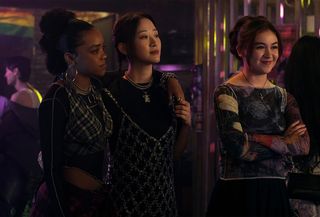 Still from season two of the Netflix series XO, Kitty featuring actors Regan Aliyah, Gia Kim, and Anna Cathcart.