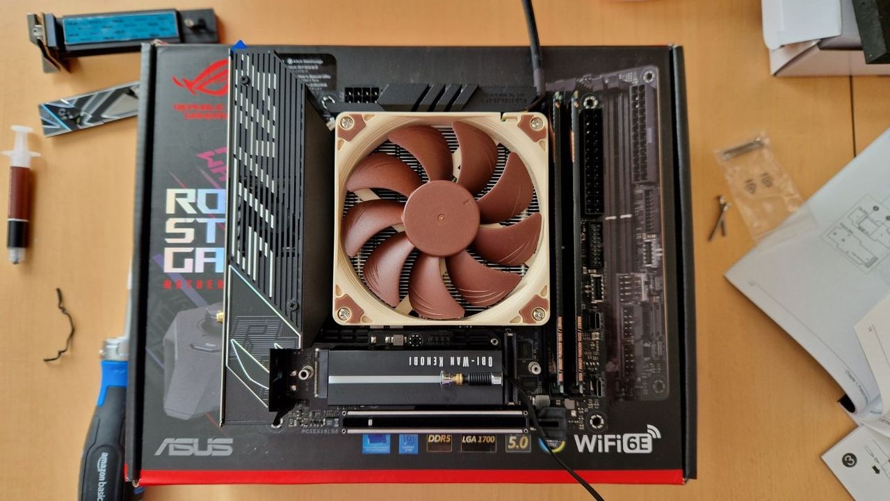 Intel Core i5-13600K with a Noctua low profile CPU fan cooler on top of it