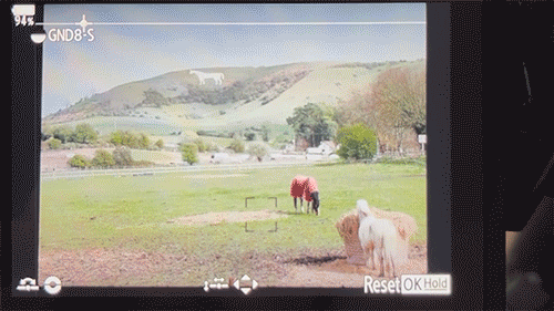 The Live GND filter, on the OM System OM-1, being demonstrated on the White Horse landmark in Westbury, England