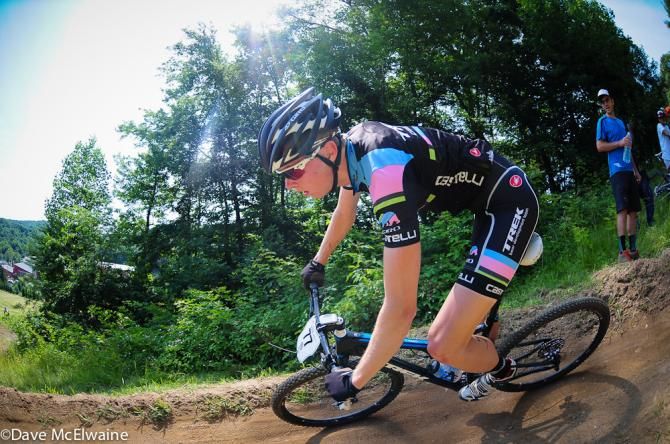 Skyler Taylor (Trek) riding downhill switchback
