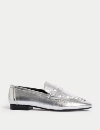 Wide Fit Leather Slip on Flat Loafers