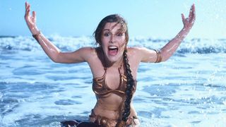 Carrie Fisher posing in the sea for a Return of the Jedi photoshoot