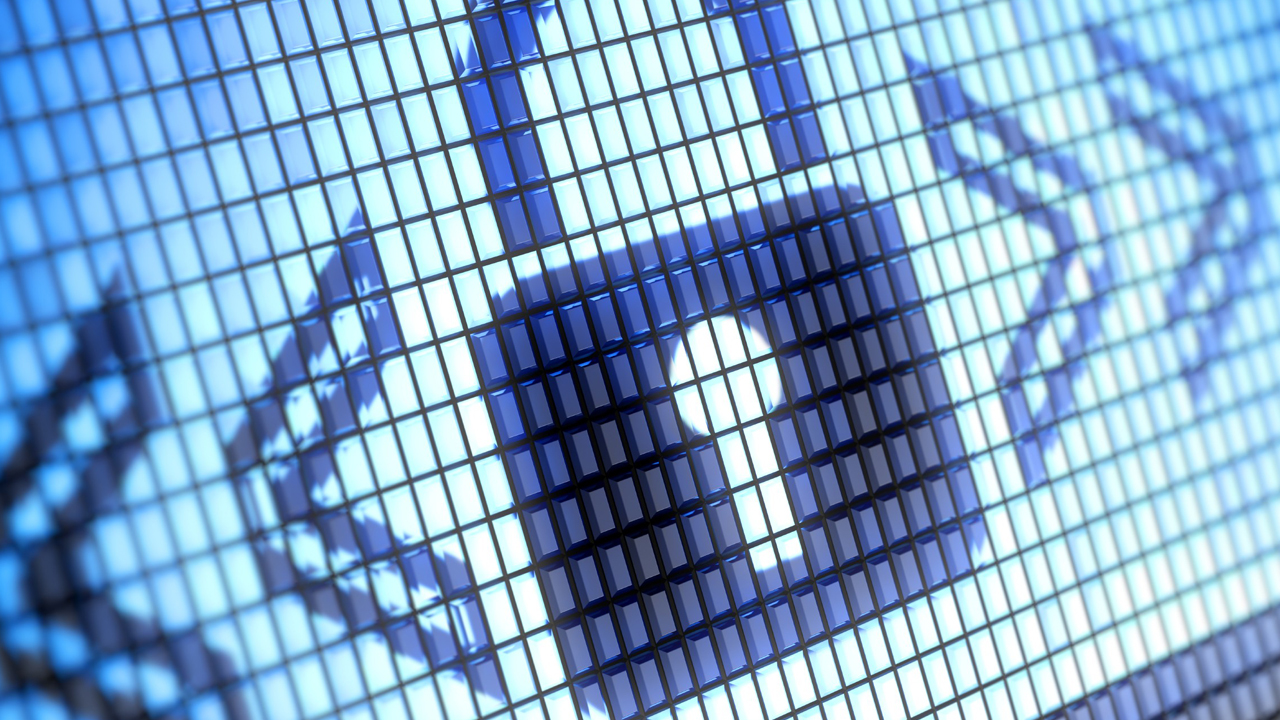 A padlock displayed on individually lit panels