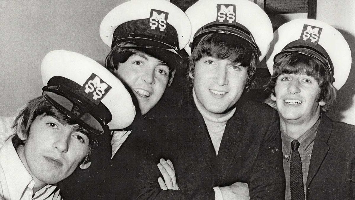 The Beatles in Australia in 1964 wearing sailor&#039;s caps