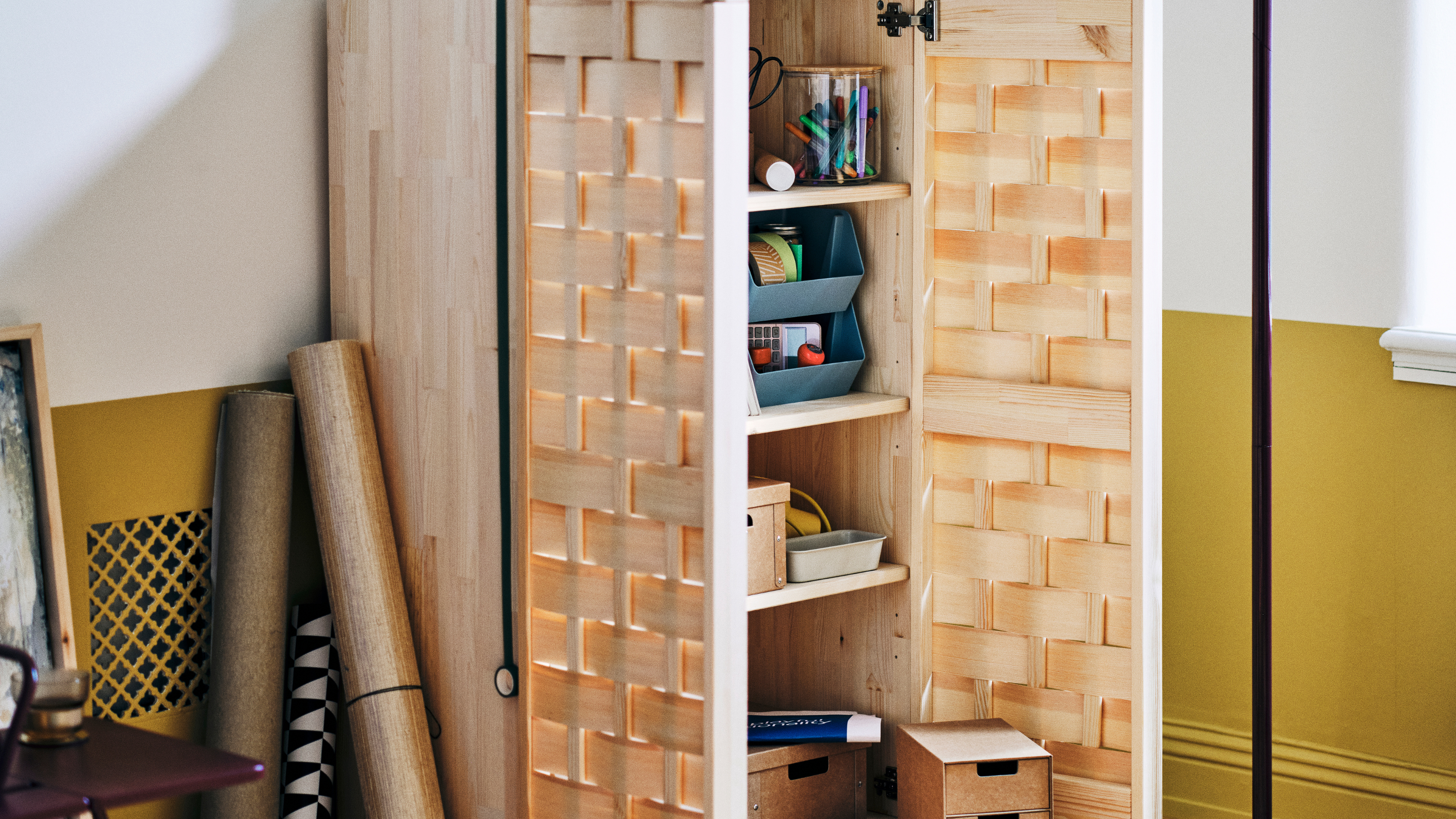Woven wooden cabinet