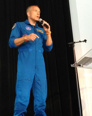 Canadian astronaut David Saint-Jacques speaks about his upcoming Expedition 58/59 mission to space at the Montreal Science Centre on July 20, 2018.