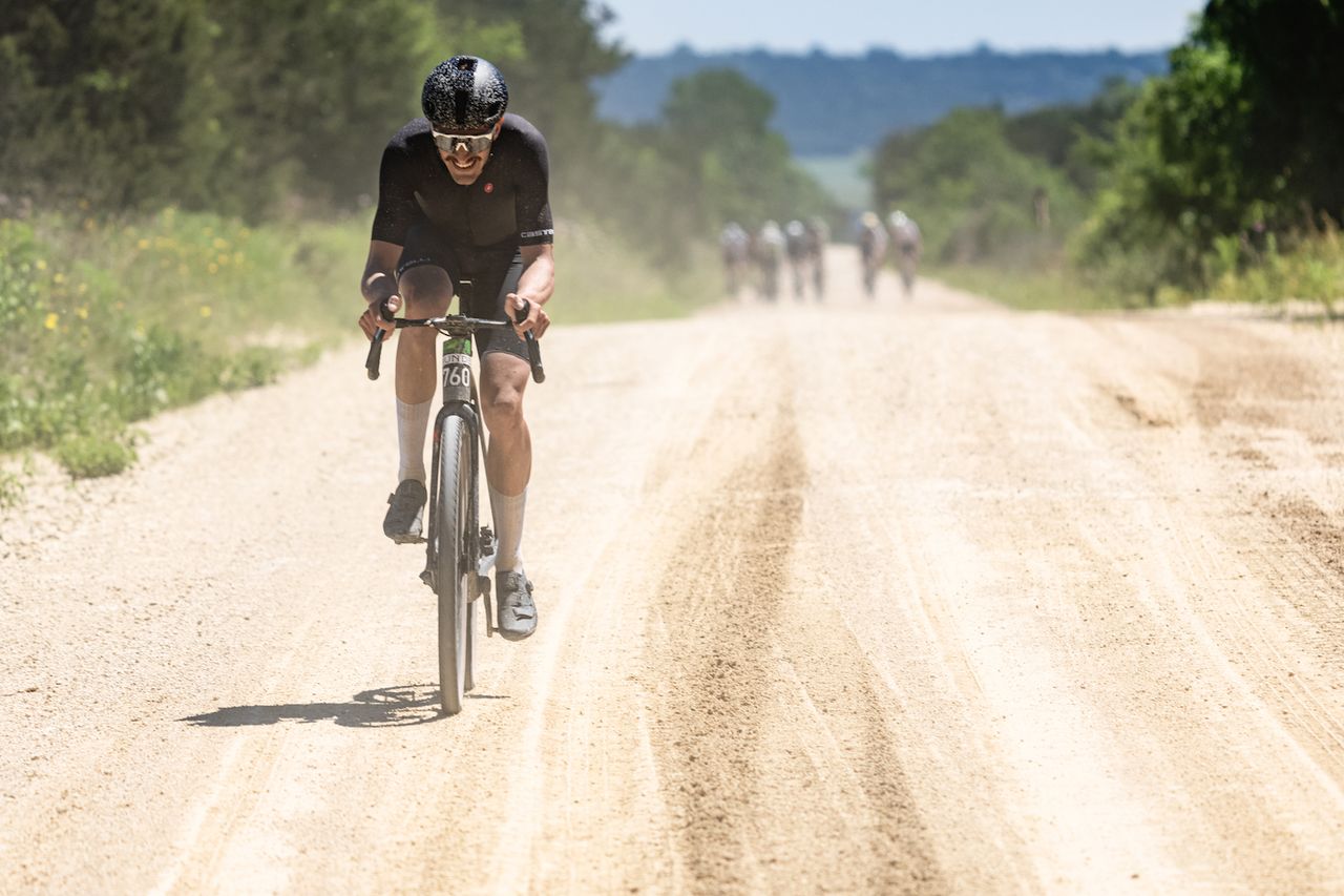 Julien Gagne on the move at the 150 'La Loca' event at the 2024 Gravel Locos
