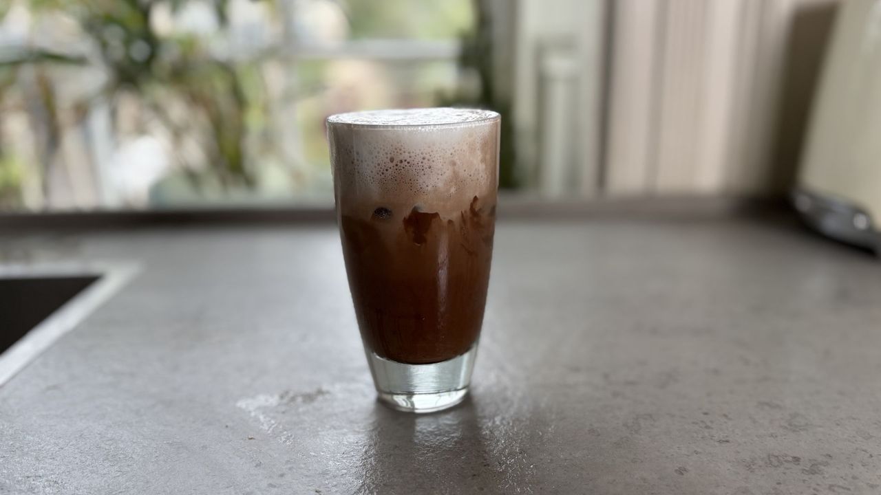 Iced chocolate made in the Smeg mini milk frother
