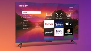 Roku OS on TV with gradient background