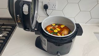 A chicken curry that has been cooked in the Ninja Foodi 11-in-1 SmartLid multi-cooker
