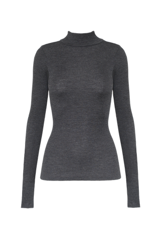 The Sade Longsleeves Ribbed Turtleneck in Charcoal - 100% Virgin Wool — Refine