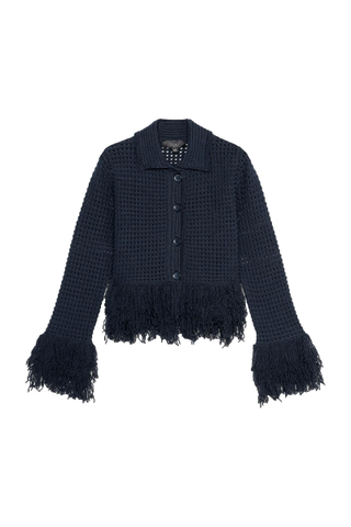 Fringe Check Knit Jacket