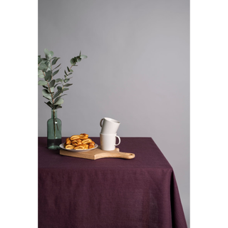 plum-colored tablecloth