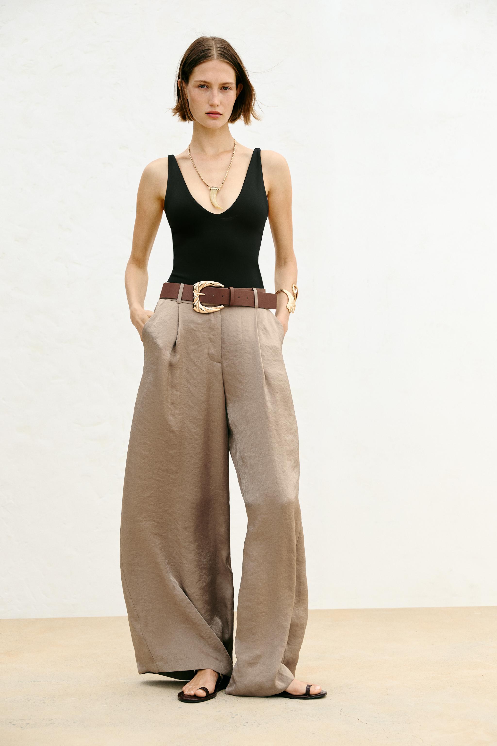 Belted Satin Wide Leg Pants