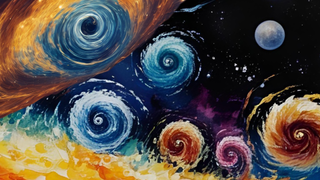 An illustration shows a multitude of singulaties spitting matter in the universe around Earth. Could such phenomena account for dark energy?