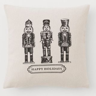 Happy Holidays Nutcracker printed Christmas cushion in beige