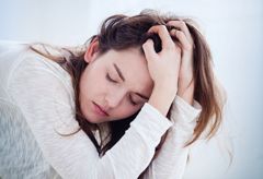 Stressed woman, woman head in hands, tired woman, 