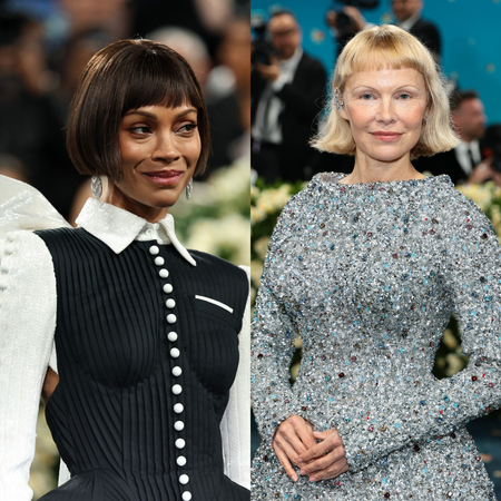 Zoe Salda&ntilde;a and Pamela Anderson at the 2025 Met Gala