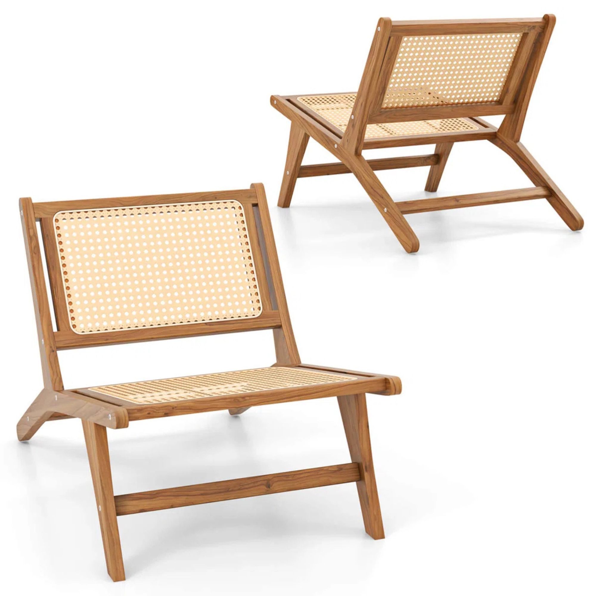 Bay Isle Home™ 1 Pcs Mid Century Modern Teak Wooden Chair With Handwoven Rattan Seat & Backrest