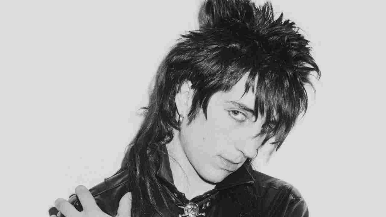 Hanoi Rocks drummer Nicholas ‘Razzle’ Dingley posing for a photograph in 1982