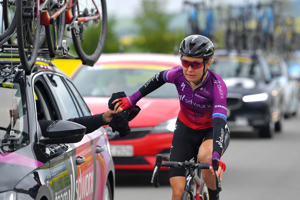 SCHLEIZ GERMANY MAY 27 Amy Pieters of Netherlands and Team SD Worx during the 34th Internationale LOTTO Thringen Ladies Tour 2021 Stage 3 a 1165km stage from Schleiz to Schleiz Rain ltlt2021 lottothueringenladiestour womencycling on May 27 2021 in Schleiz Germany Photo by Luc ClaessenGetty Images