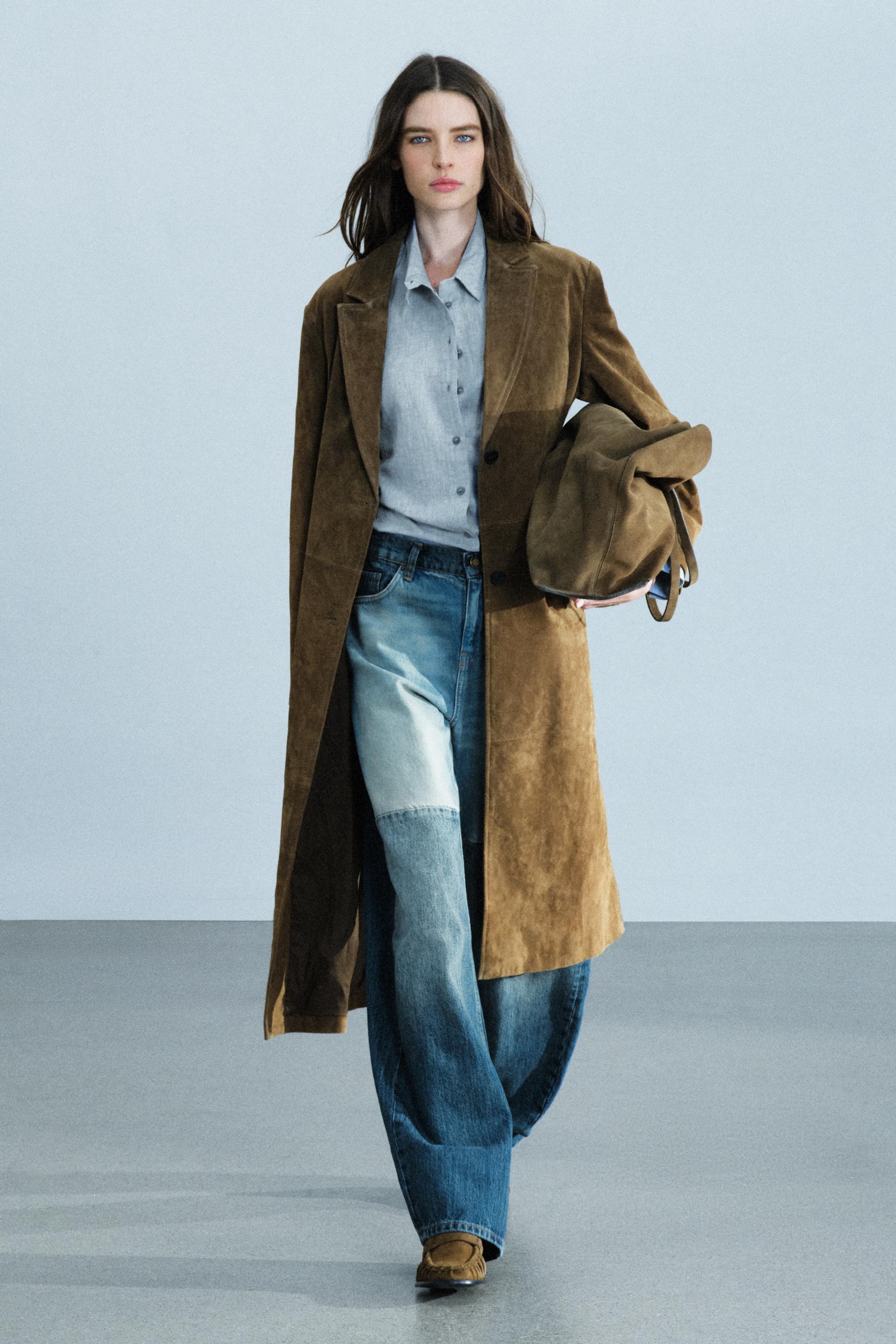 100% Leather Long Coat Zw Collection - Olive Green - Xs