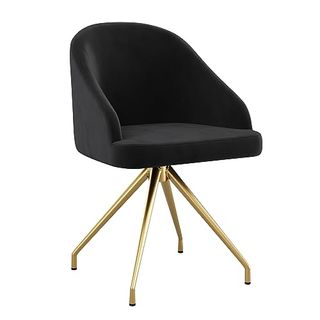 Martha Stewart Sora Stationary Swivel Task Chair With Sloped Arms for Home Office in Black Velvet With Polished Brass Frame