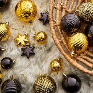 Pack of 50 Mixed Black & Gold Baubles