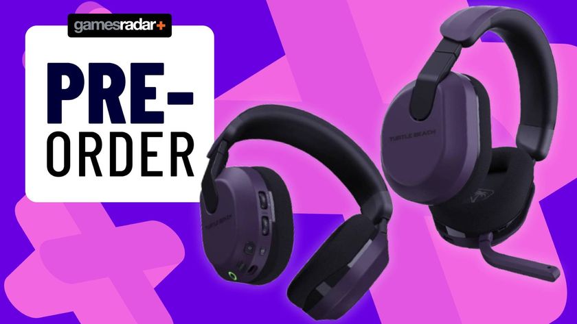 Two official images of the purple Turtle Beach Stealth 600 Gen 3 gaming headset with a purple GamesRadar background.