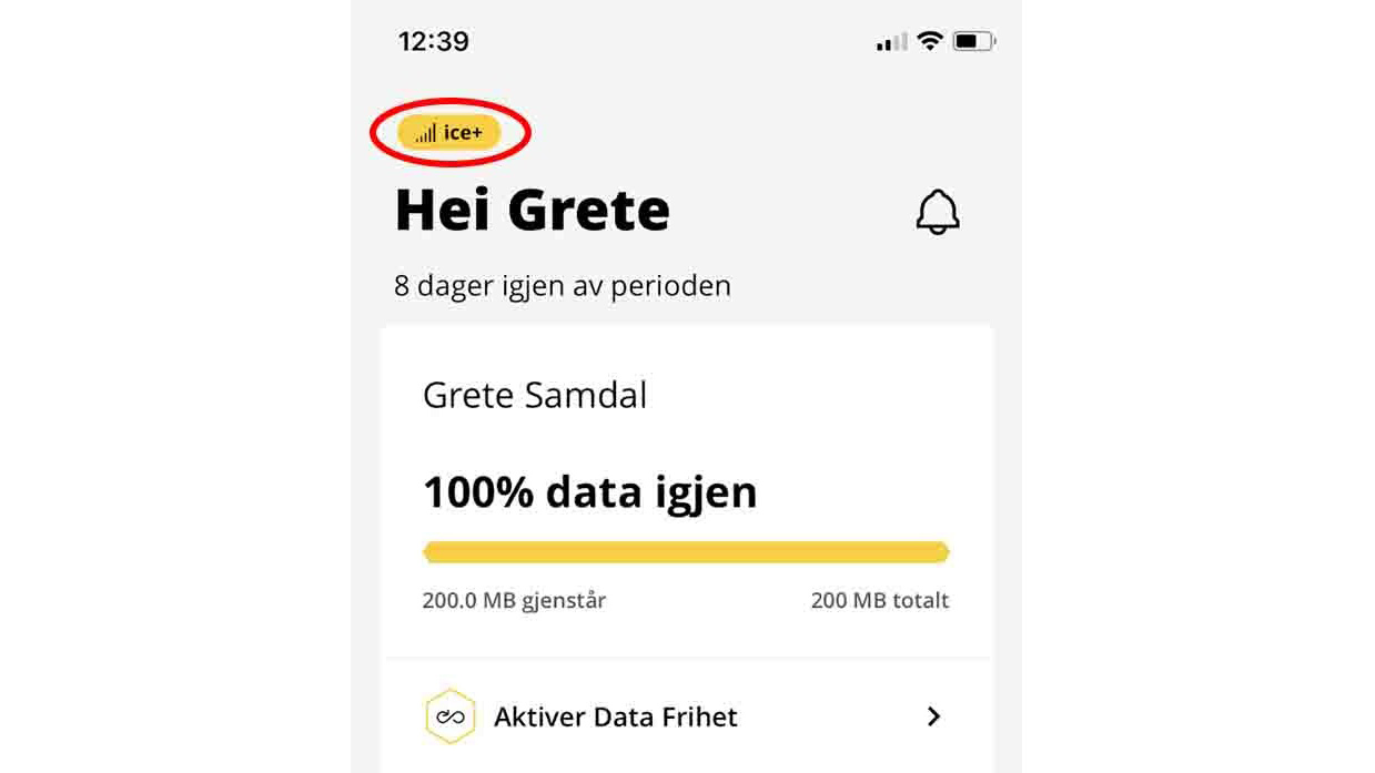 Ice-appen har et ikon som viser om du er tilkoblet Ice sitt nett eller ikke. (Kilde: Ice)