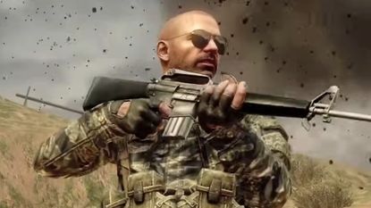 Call of Duty Black Ops 1 soldier holding a gun and wearing sunglasses