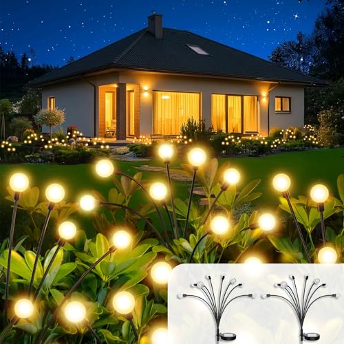 Vibrant Solar Garden Lights, Ultra Bright Solar Powered Firefly Lights Outdoor Waterproof, High Flexibility Starburst Swaying Light, 8 Led Landscape Lighting Decorative for Pathway Patio Yard
