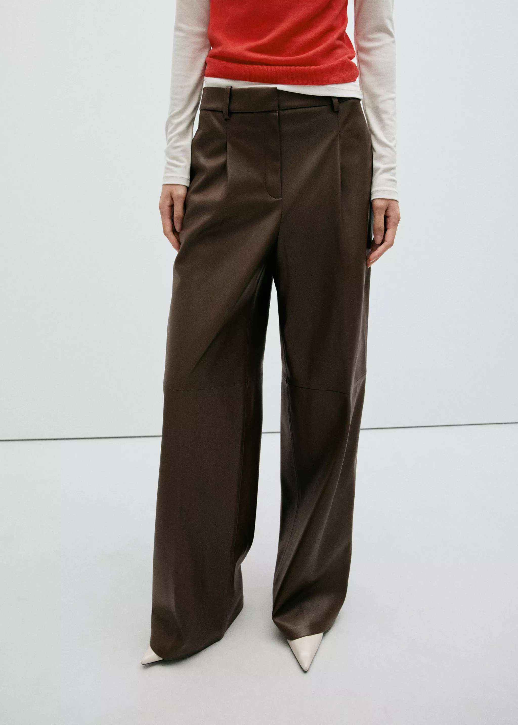 Wide Leg Faux-Leather Trousers - Women | Mango Usa