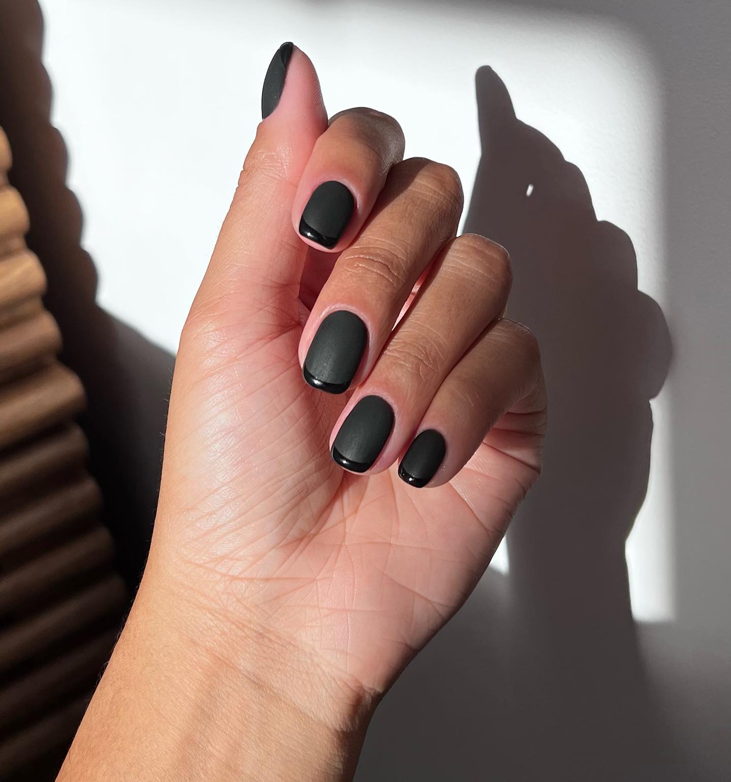 Black French tips with a charcoal base colour