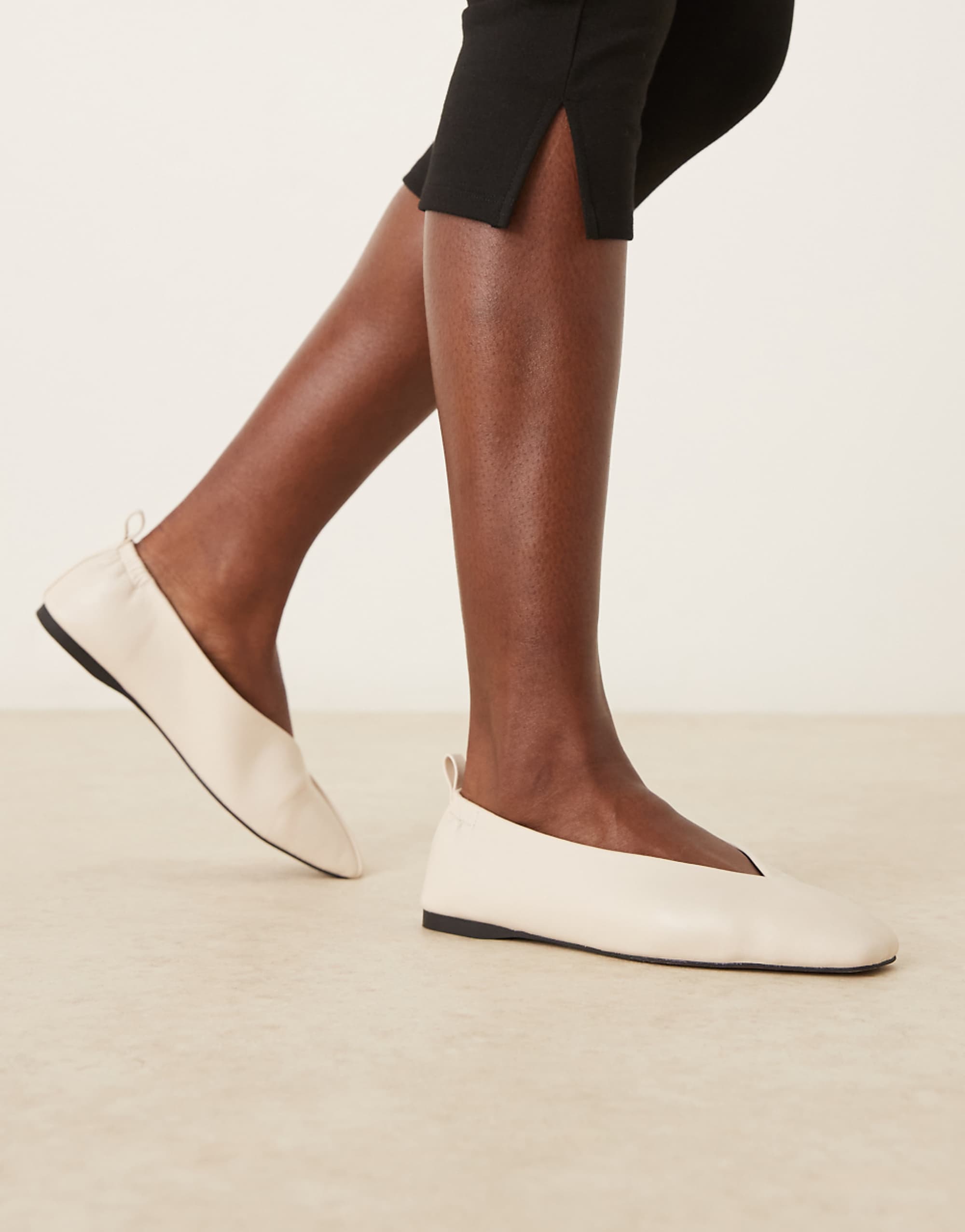 Asos Design Leslie Square Toe Ballets in Off White
