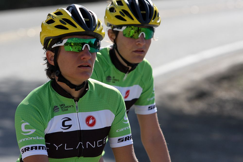Valentina Scandolara and Doris Schweizer wait for a training ride to start.
