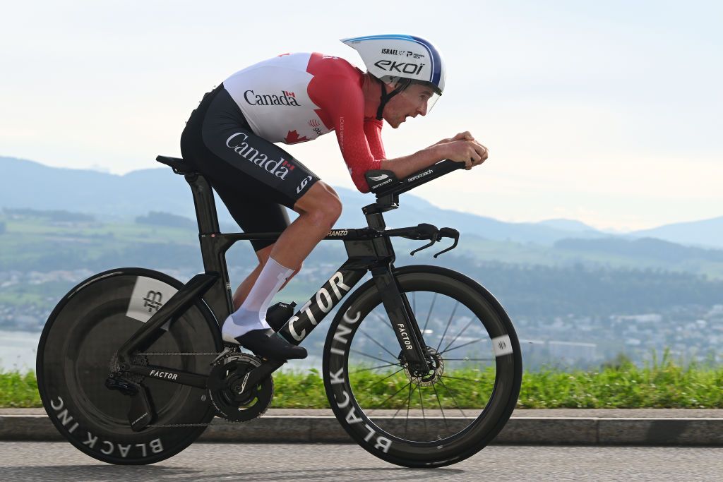 ZURICH SWITZERLAND SEPTEMBER 22 Derek Gee of Team Canada sprints during the 97th UCI Cycling World Championships Zurich 2024 Mens Elite Individual Time Trial a 461km one day race from Gossau to Zrich on September 22 2024 in Zurich Switzerland Photo by Dario BelingheriGetty Images