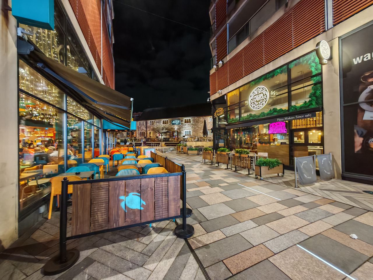 Restaurant in a shopping mall at night