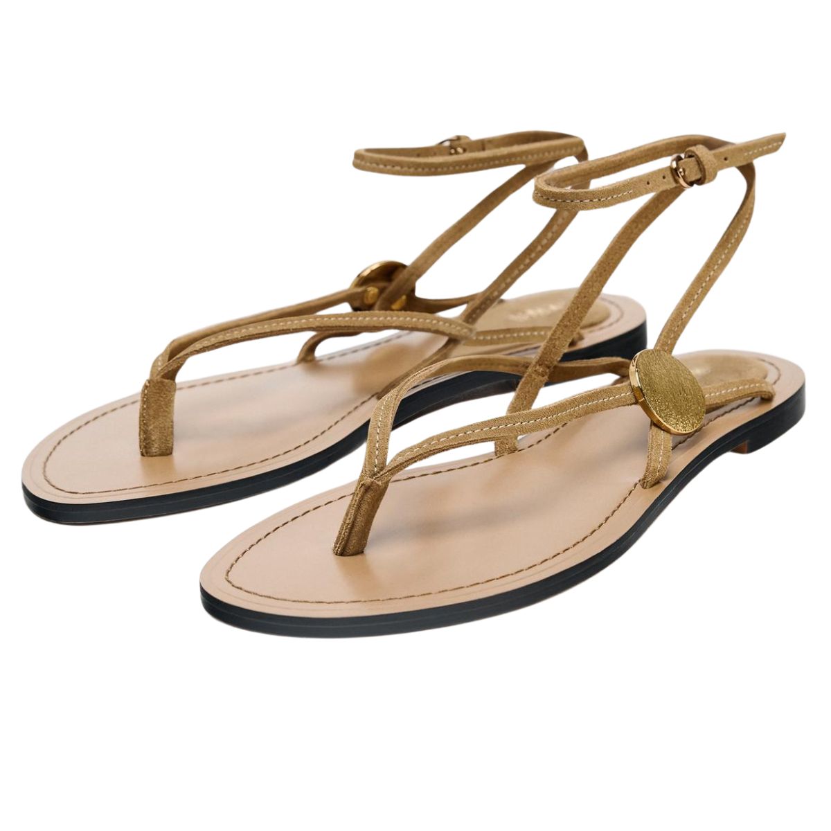 Strappy Flat Slider Sandals With Metal Embellishment