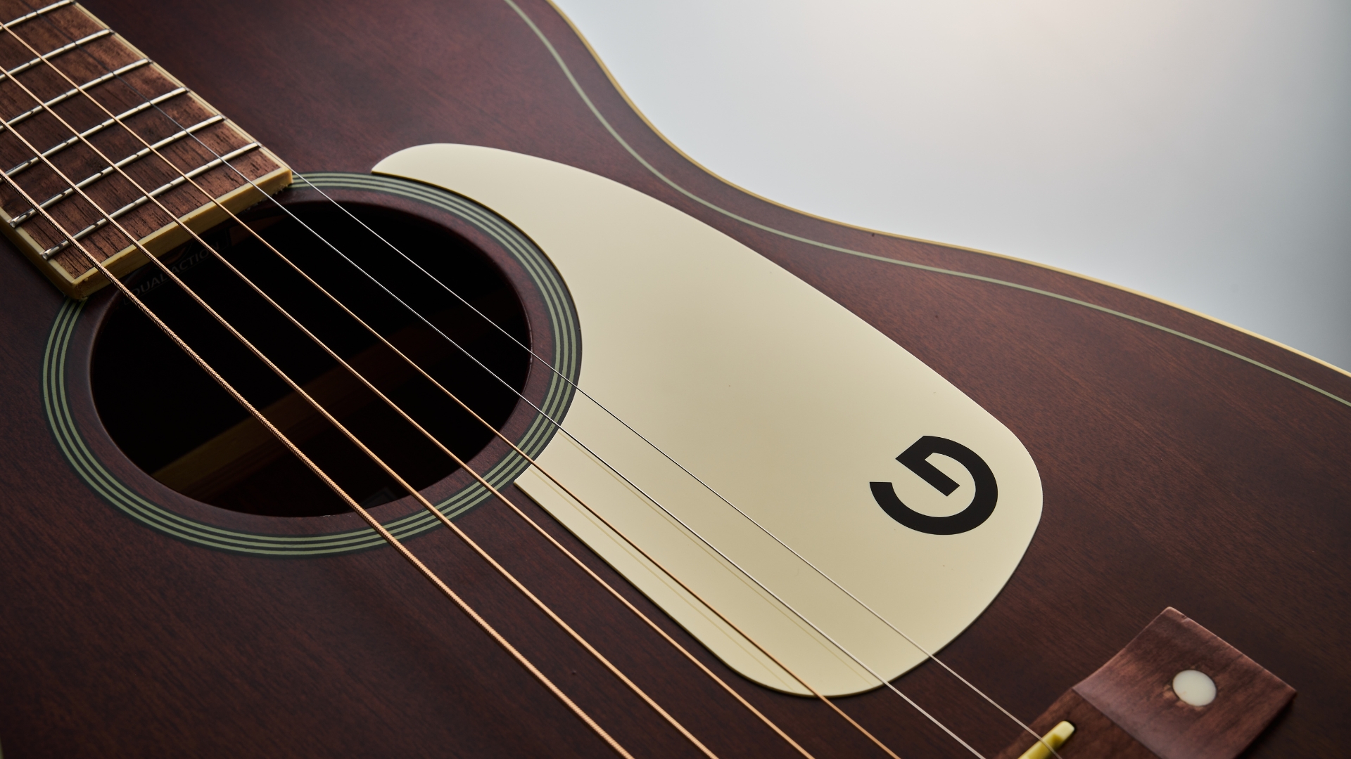 Close up of a Gretsch Jim Dandy Parlor acoustic guitar