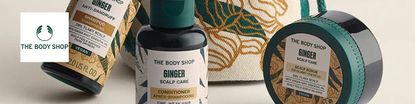 the body shop logo top left with a long image of ginger haircare