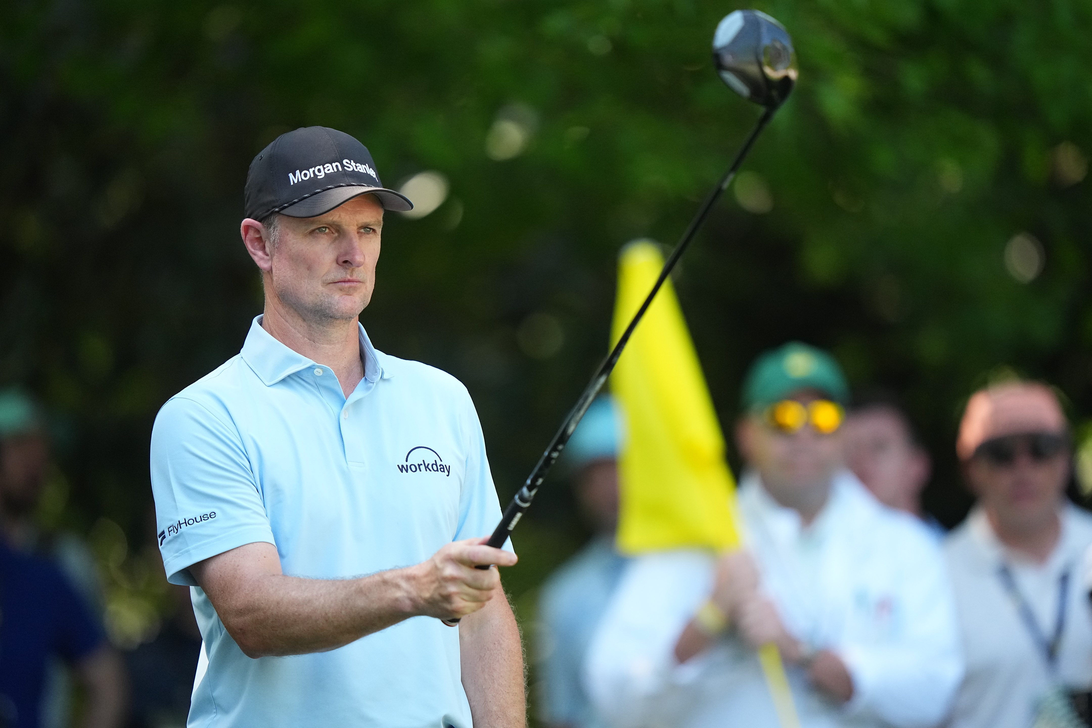 Justin Rose gets ready to hit a tee shot during Round Three at Augusta National