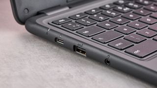 Close-up of left-side ports on Dell Chromebook 3120