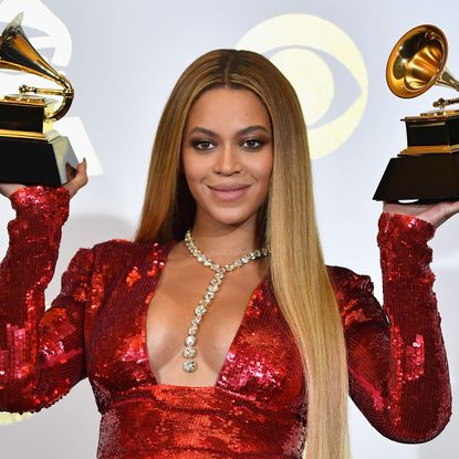 los angeles, ca february 12 recording artist beyonce, winner of best urban contemporary album for lemonade, and best music video for formation, poses in the press room during the 59th grammy awards at staples center on february 12, 2017 in los angeles, california photo by steve granitzwireimage