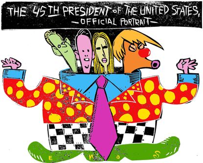 Political cartoon U.S. Donald Trump Presidential portrait