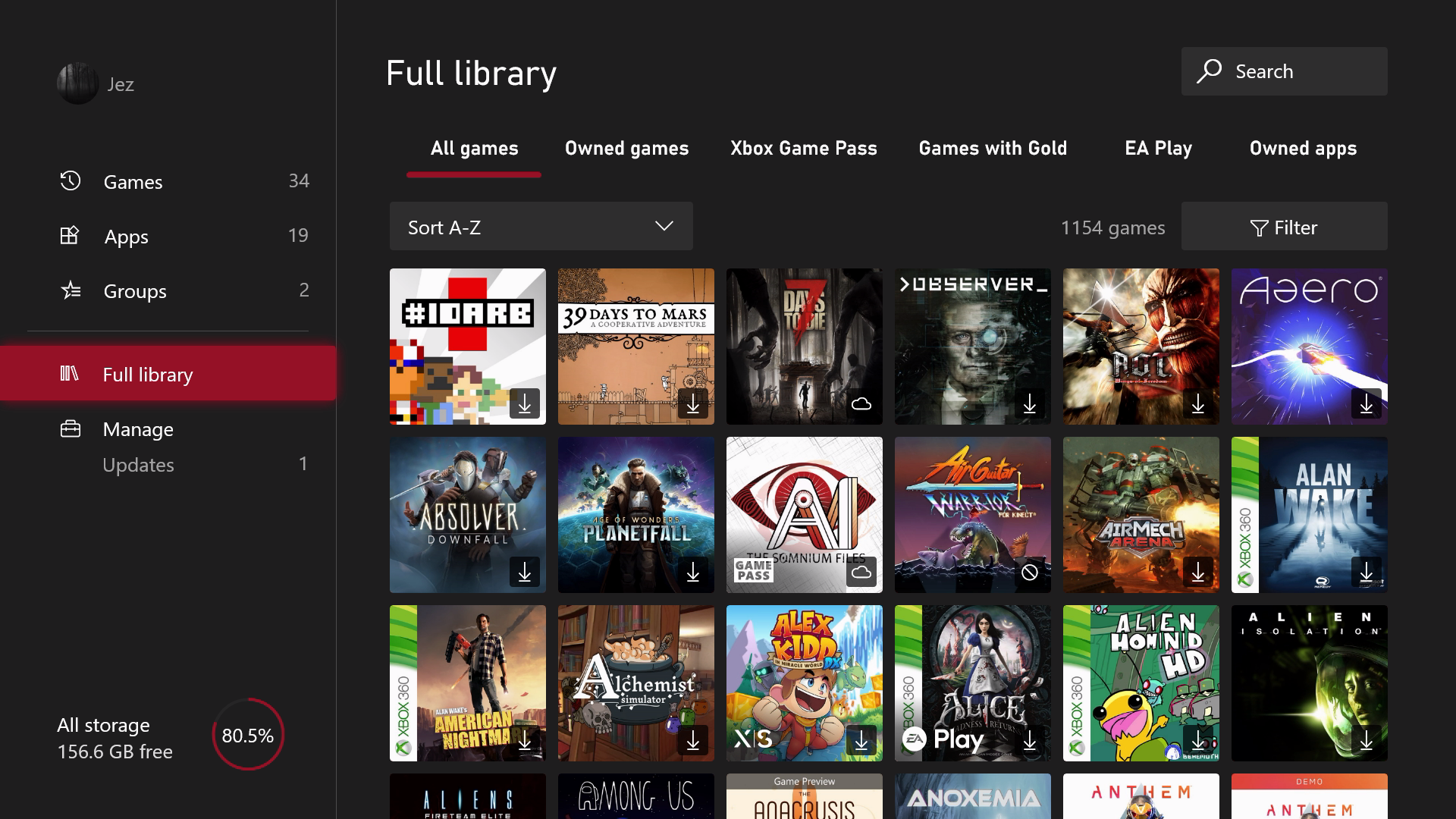 Xbox Full Games & Apps library, redesigned as of August 2022